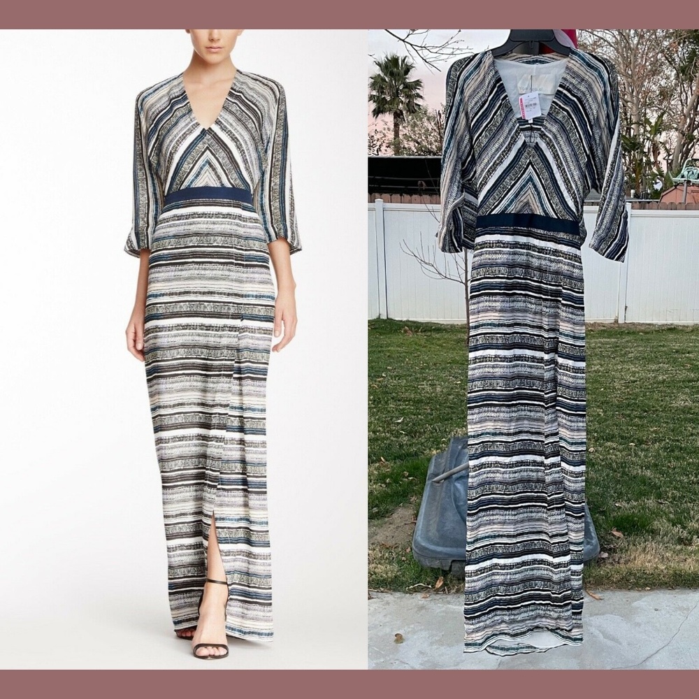 NEW $1,590 Yigal Azrouel Ikat Striped Silk Gown in‎ Night Multi [SIZE 6 ]